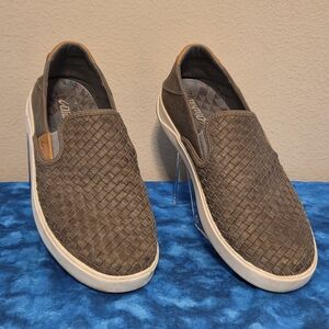 Olukai Auau Lae'Ahi Lauhala Shoes 9.5 Leathee Weave Slip On Gray